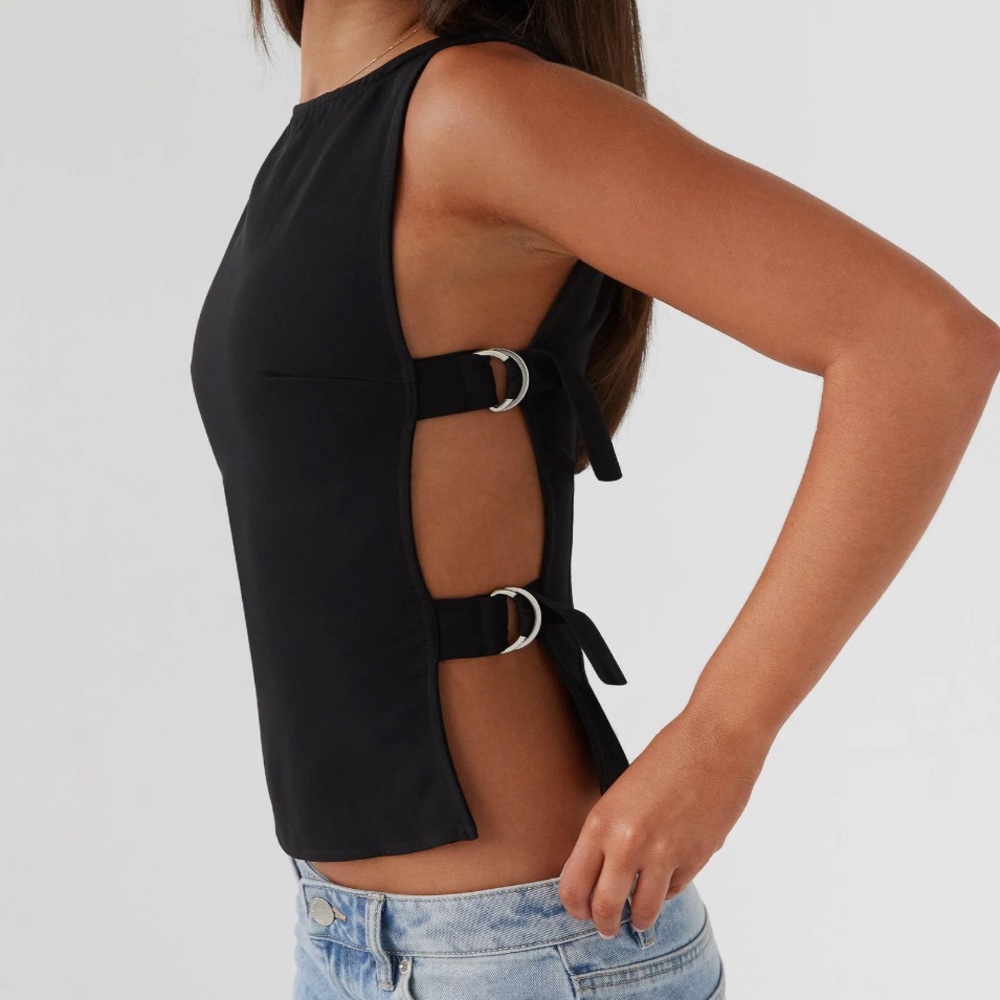 Princess Polly Black Buckle Detail Tank Top